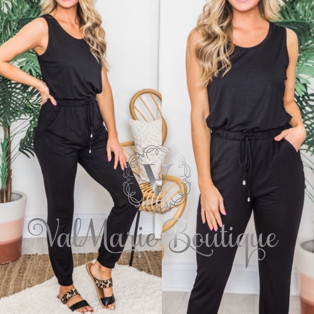 🙀ALMOST GONE! MAKE ME HAPPY black comfy jumpsuit - Picture 2 of 3